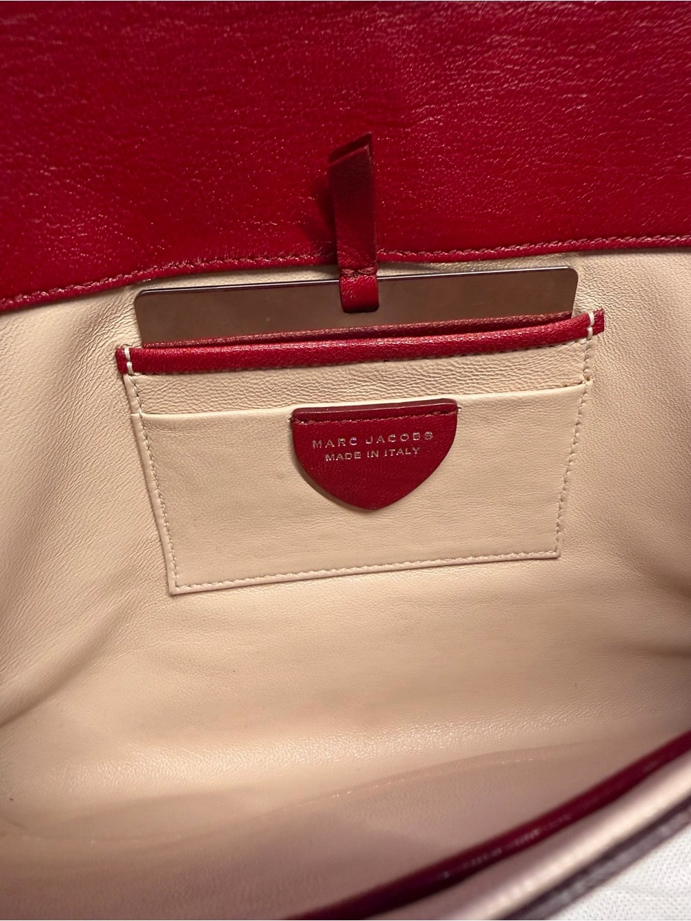 Marc Jacobs Isobel Runway Red White Striped Leather Push Lock Clutch Bag Vintage - Picture 8 of 16